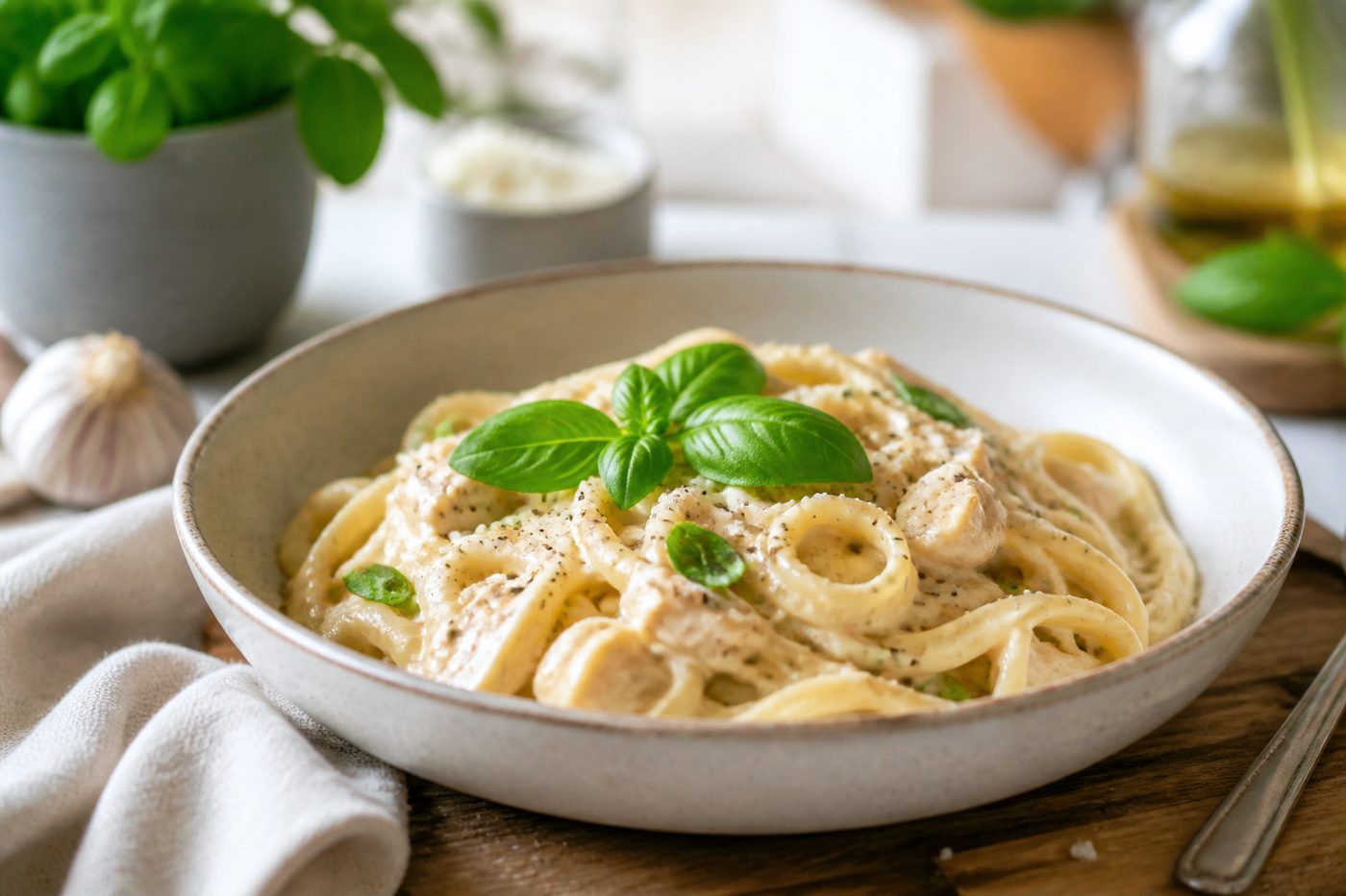 Pasta dinner selected by the Kyura smart meal plan generator